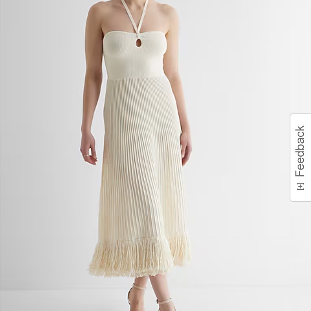 Ribbed Halter Neck Fringe Midi Sweater Dress